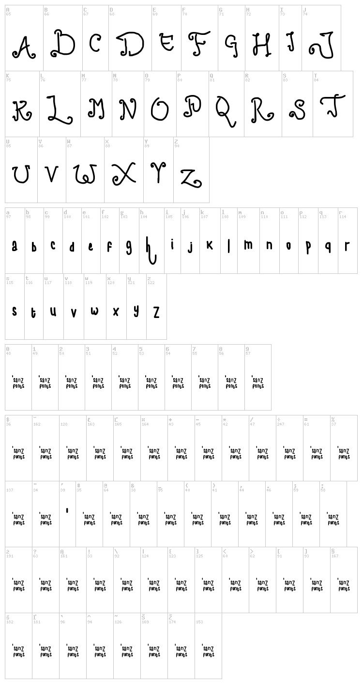 Child Writing font map